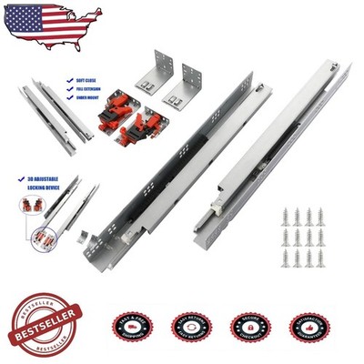 Full Extension 21'' Undermount Drawer Slides 6 Pairs, Soft Close, Steel, 85lb