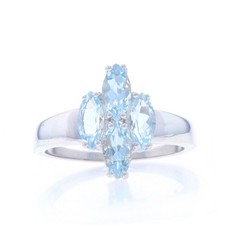 Sterling Silver Aquamarine Cluster Cocktail Ring - 925 Marquise 1.00ctw