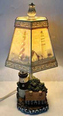 Vintage Lighthouse Resin Lamp Night Light w/ 6 Sided Lithophane Shade