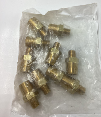(QTY 10) C53025 Nipple Brass Hex Pipe 1/2" x 1/4" NPT Threaded Connector