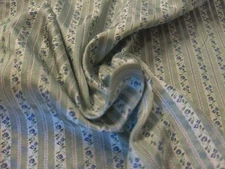SILK BROCADE~MINIATURE SCALE FLORAL TICKING STRIPE~BLUE/GREEN~9.5"x20"~JAPAN