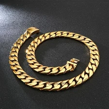 Men's Heavy 17mm Gold Plated Stainless Steel Cuban Curb Link Chain Necklace