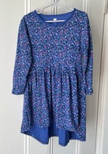 Tea Collection Blue Floral Knit Long Sleeve Dress Size 5 High Low Girls