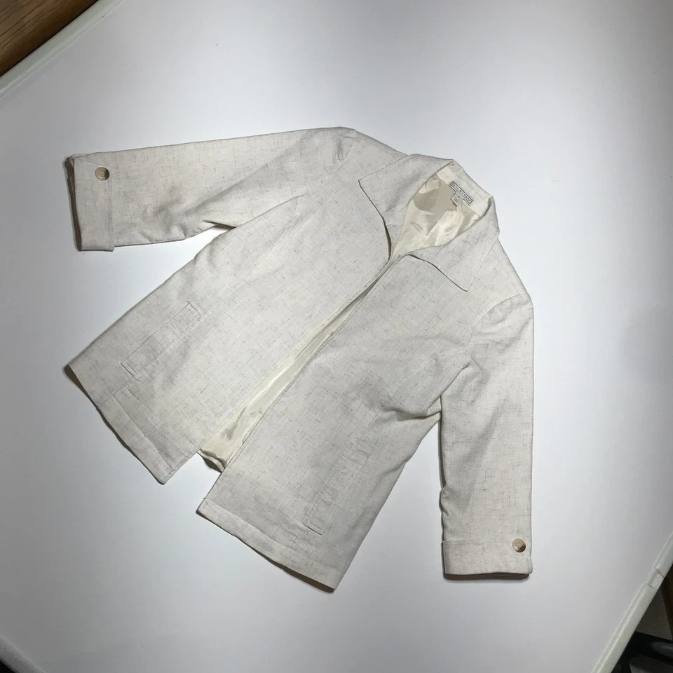 Dana Buchman Womens Blazer Jacket Beige Linen Blend 3/4 Sleeves Cuffed Career 8 - Image 2 of 4