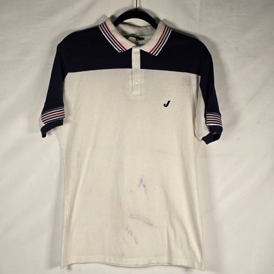 Vtg 80s Jantzen Colorblock Tennis Polo Shirt Mens Large USA Made Navy Blue White