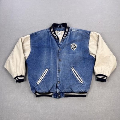 Vintage Warner Bros Jacket Mens Medium Blue Denim Varsity Looney Tunes 90s