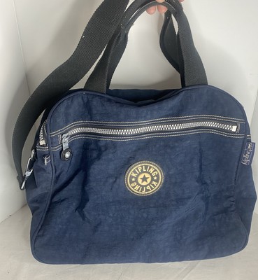 Kipling Duffle Travel Bag Vtg 90s Navy Blue Sports Nylon Zip Weekend Carry On