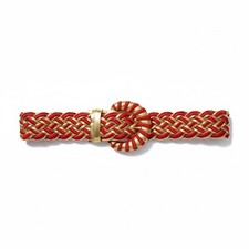 Vintage 80s Belt Women's M/L Red  Metallic Gold Braided Woven Retro