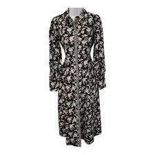 Boden UK 6 US 2R Black Floral Empire Long Sleeve Midi Shirt Dress Cottage