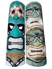 SET OF 2 20" TIKI MASK HAWAIIAN WALL ART ISLAND HOME DECOR TRIBAL BAR TROPICAL