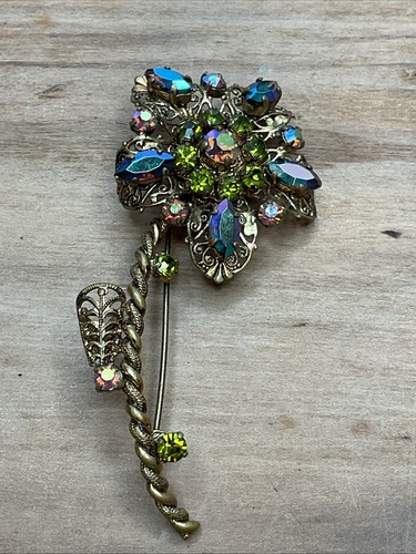 VINTAGE FLORAL AURORA BOREALES Strass BROSCHE WEST GERMANY B6 - Bild 6 von 10