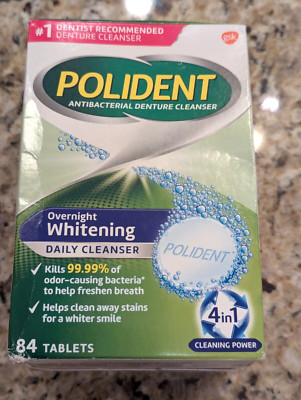Polident Antibacterial Denture Cleanser Overnight Whitening Daily 84 Tablets