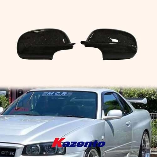 Fit For Nissan Skyline R34 GTR GTT Honeycomb Carbon Fiber Side Mirror Cover Pair