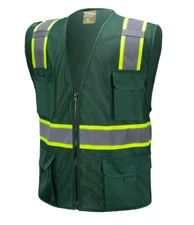 GREEN REFLECTIVE MESH SAFETY VEST w/ POCKETS 2 TONE SURVEYOR HIGH-VISIBILITY
