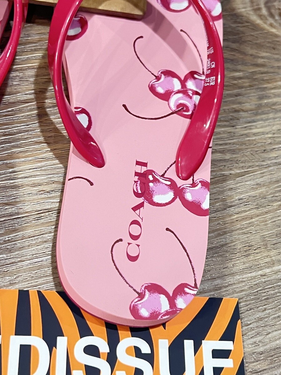 COACH CHERRY サンダル COACH Florence Leather Logo Detail Cherry Print Slide