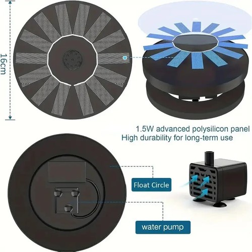 Solar powered Bird Bath Fountain Pump, Solar Fountain with 6 nozzle 6.2in/5.1in - 第 7/10 張圖片
