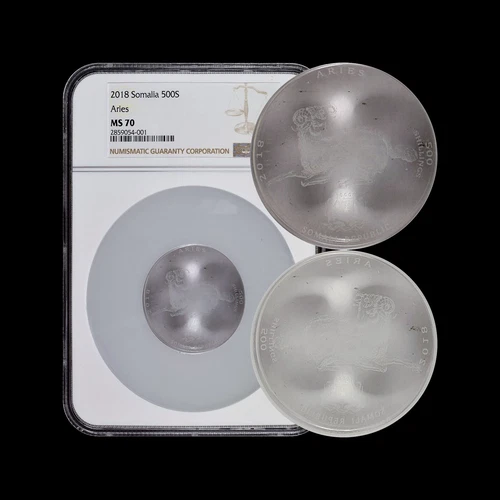 SOMALIA. 2018, 500 Shillings, Crystal - NGC MS70 - Top Pop 🥇 Zodiac Aries, Ram