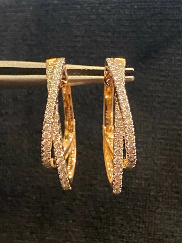 Pave 0,78 Cts Runde Brilliant Cut Diamanten Kreuz Creolen Ohrringe In 18K Gold - Bild 4 von 4