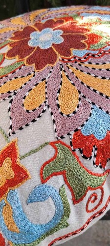 PAIR 2 Bohemian Hand Embroidered Needlepoint Suzani Throw Decor Pillows 18 x 18" - Picture 2 of 8