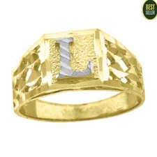 Real 10K Yellow White Gold Initial Alphabet L Boy Baby Ring Band Kids Children