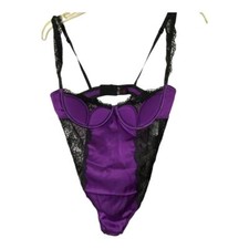 Fredericks of Hollywood Women's Size Medium Ilana Bodysuit Purple Black Lace NWT