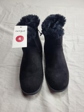 Cat  Jack Girls Ankle Round Toe Black Haiden Boots Girls Size 4 Faux Fur Lining