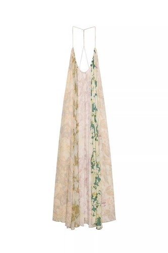 Abito lungo donna 2025 primavera stampa fiori patchwork bretelle beige - Foto 15 di 16