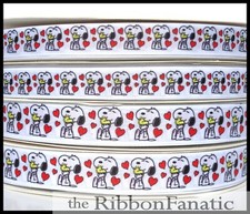 3yds 5/8" or 7/8" Cartoon Beagle White Heart Valentine's Day Grosgrain Ribbon