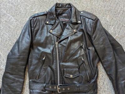 vintage 1990s jacket WILSONS motorcycle jacket L black 44 belted