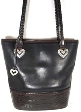 Brighton Vintage Black with Brown Reptile Print Trim Bucket Bag