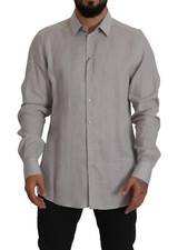 DOLCE & GABBANA Shirt GOLD Gray Linen Long Sleeves Formal 44/US17.5/XXL $850