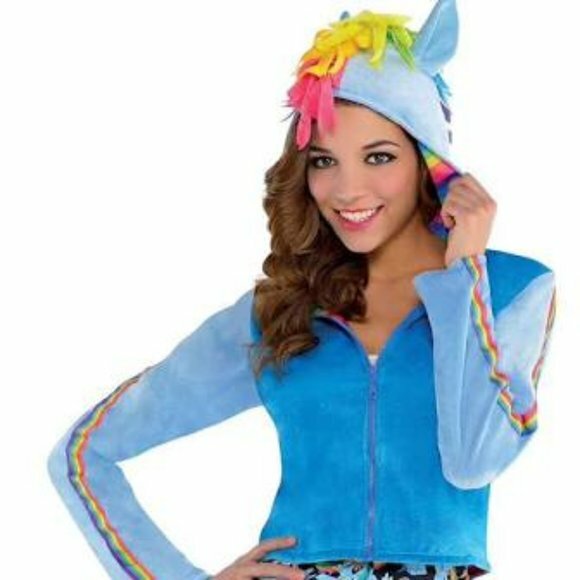 Costume Rainbow Dash adulto con cappuccio ritagliato My Little Pony cosplay grande XL NUOVO