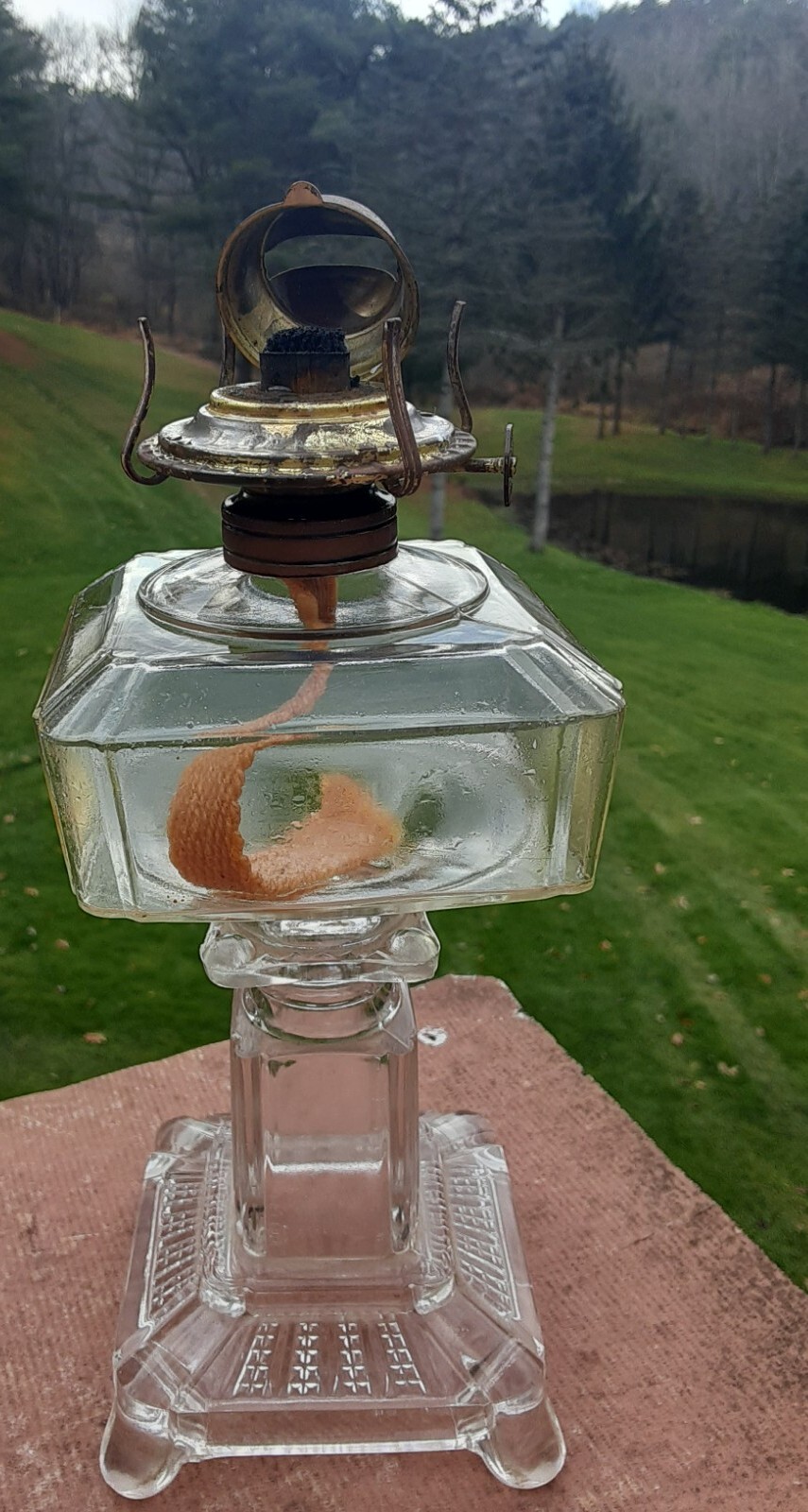 Plume & Atwood Clear Glass Oil Lamp, Thomaston Conn. eBay