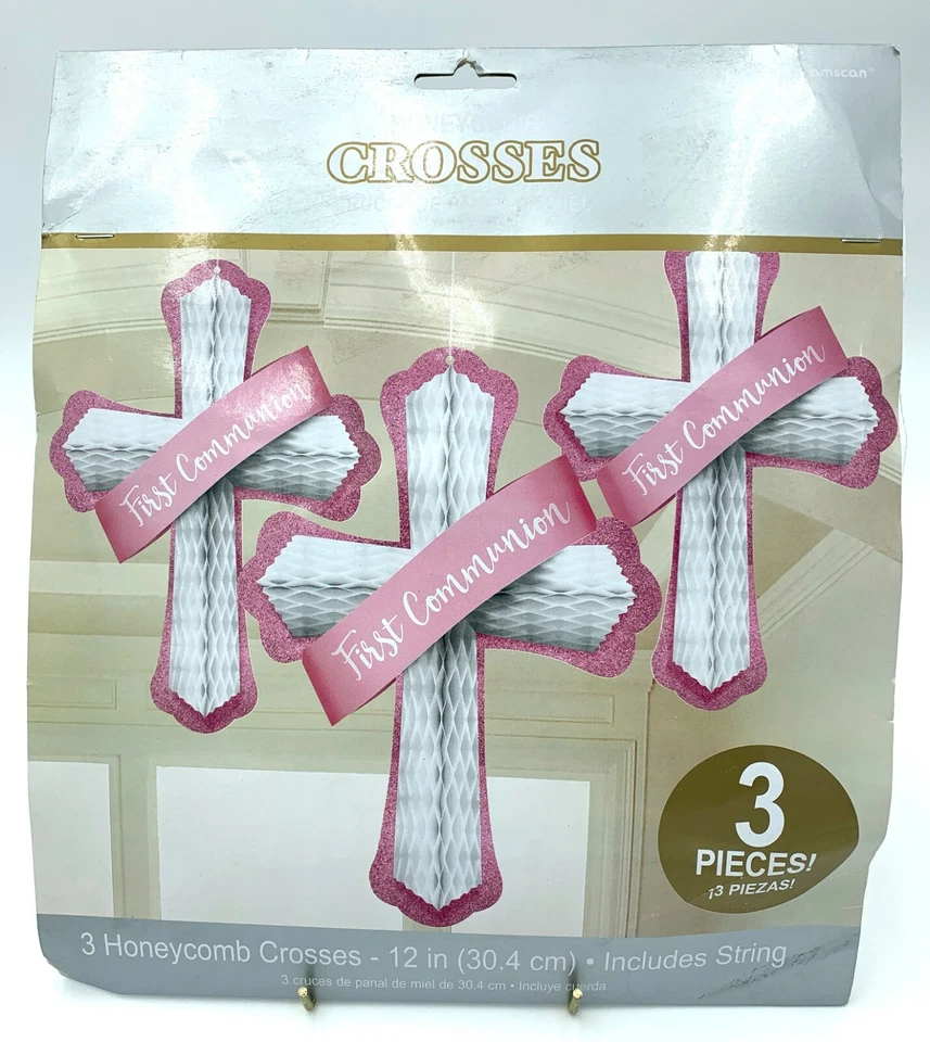 Amscan First Communion Honeycomb Cross Decorations 3 Pieces Baptism Confirmation - Image 2 of 3