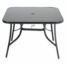 105cm Square Table with Tempered Glass Top & Metal Dining Garden Patio Furniture