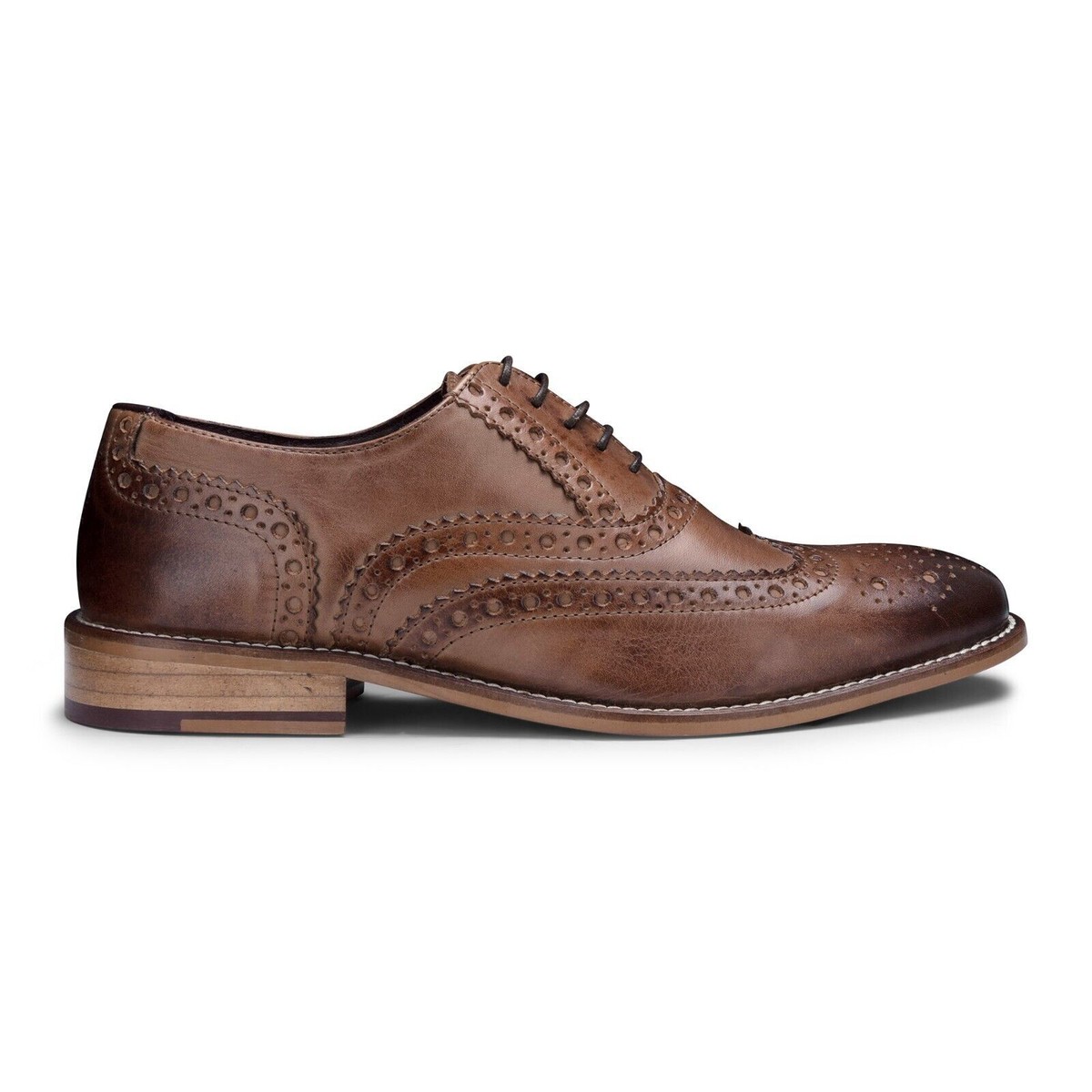 Mens Chesnut Gatsby Oxford Leather Classic Formal Laced Vintage Brogue Shoes