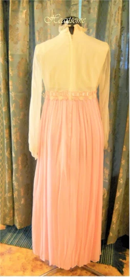 Vestido Formal Vintage Años 60 70 Rosa Blanco Cintura Imperio Foto 4 de 4