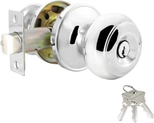 Probrico Polished Chrome Keyed Entry Door Knob, Interior Exterior Entry Door 