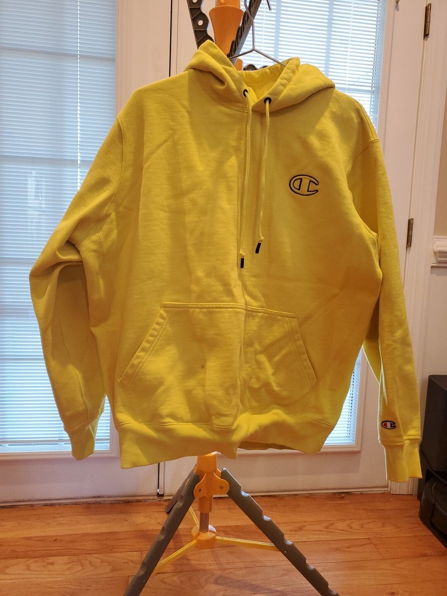 CHAMPION Men's Pullover Hoodie Embroidered Logo 2xl Yellow