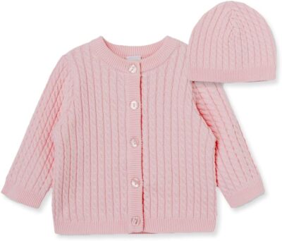 Little Me Baby Girl and Boy Cable Knit Sweater Cap 3 Months, Light Pink 