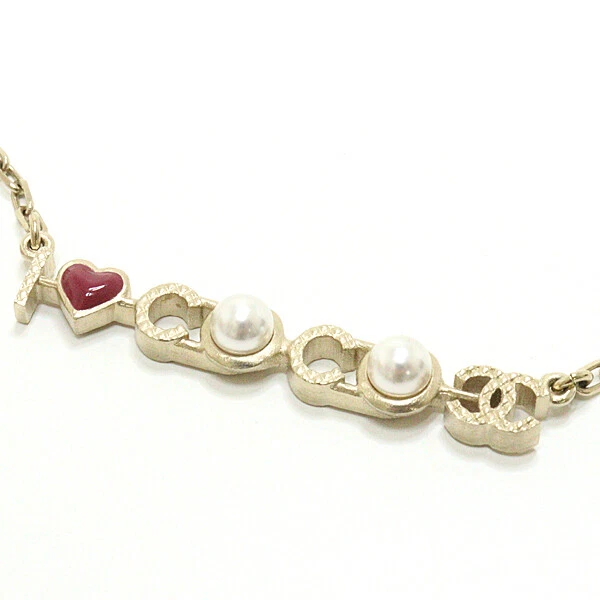 CHANEL Necklace Pendant CC I LOVE COCO Heart Fake Pearl A17P Gold