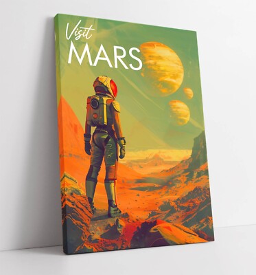 VINTAGE RETROFUTURE VISIT MARSPOSTER - TIEF GERAHMTES LEINWANDBILD WANDBILD BILD DRUCK