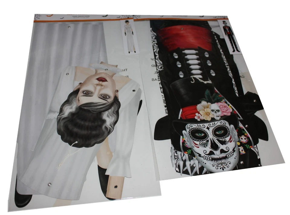 Juego de 2, 60" DOD Novio y Novia Papel Recortado Articulado Calavera de Azúcar Casa Embrujada Foto 2 de 3