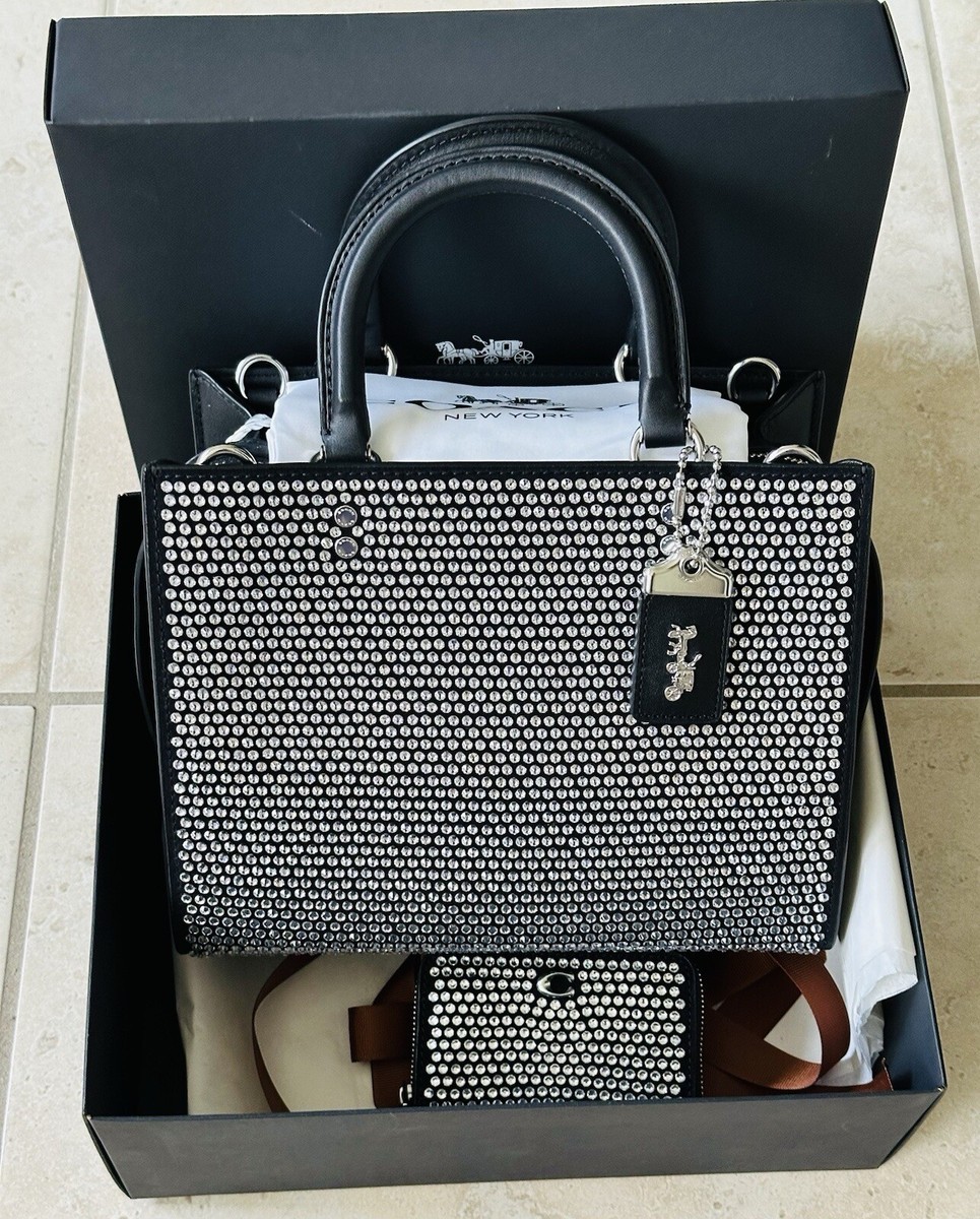 NWT COACH CRYSTAL BLACK LEATHER ROGUE 25 & MATCHING CARD NWT COACH CRYSTAL BLACK LEATHER ROGUE 25 & MATCHING CARD