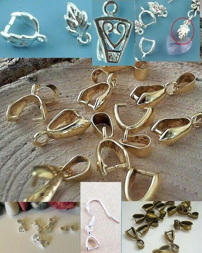 Pinch Bail Gold Silver or Bronze Plated Pendant Clasp 30 SIZES and STYLES!! - Picture 9 of 47