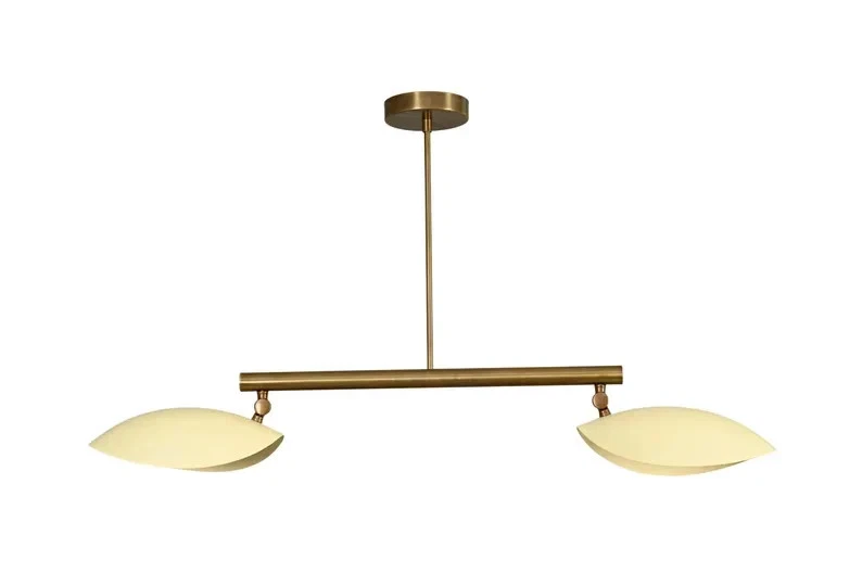 Lámpara colgante moderna de latón de mediados de siglo de 2 luces | Accesorio Sputnik hecho a mano Foto 4 de 4