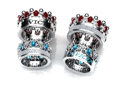 14K Gold Custom His and Her Wedding Bands Size 8 and 5 Diamond with Ruby/Topaz