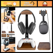 Wooden Headphone Stand for Desk - Universal Gaming Headset Holder with Storage B