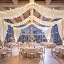 6 Panels Beige Ceiling Curtains with Lights for Weddings - 5ftx20ft