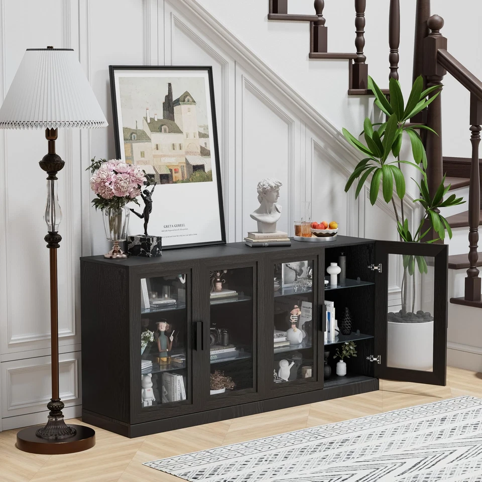 62" W x 31" H x 16" D Large Sideboard Buffet Cabinet with 4 Glass Doors,2 Adj... - Image 4 of 4